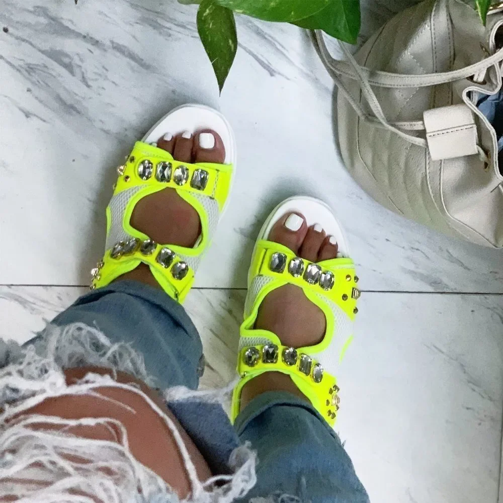 Neon Lime Big Jewel Man Sandals